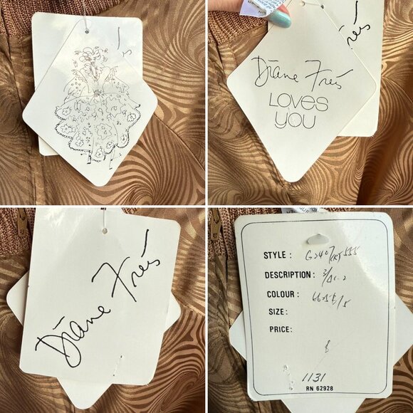 Vintage Diane Freis Original Blouson Blouse Top Size M Gold Swirl Georgette 80s - Picture 5 of 13